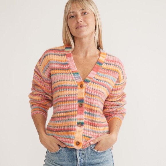 Marine Layer Sweaters - Marine Layer Dream Yarn Crop Cardigan in Warm Stripe Size Medium